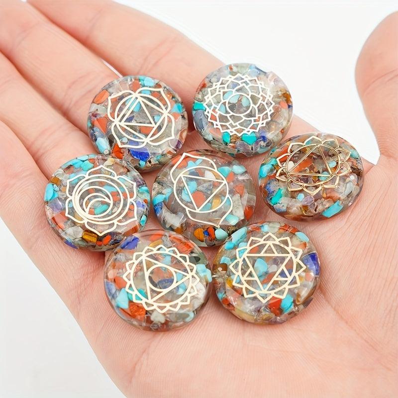 7pcs Reiki Healing Crystals Set Chakra Stones Engraved Symbols