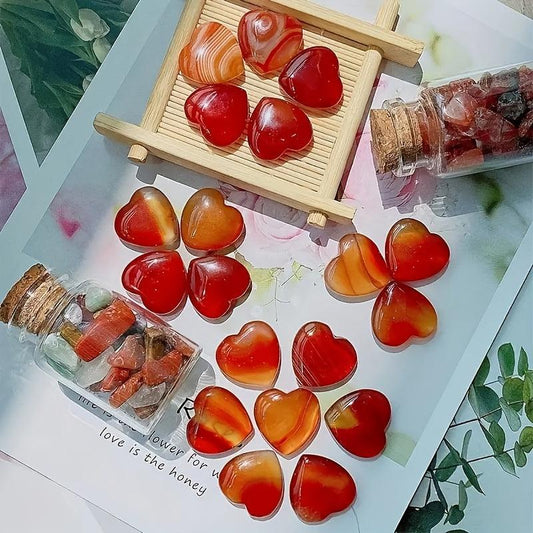 20pcs Red Carnelian Agate Heart Carving Stone Chakra Spiritual Balance