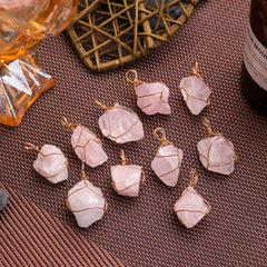 Natural Pink Crystal Raw Stone Necklace Pendant European