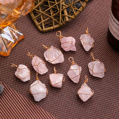 Natural Pink Crystal Raw Stone Necklace Pendant European