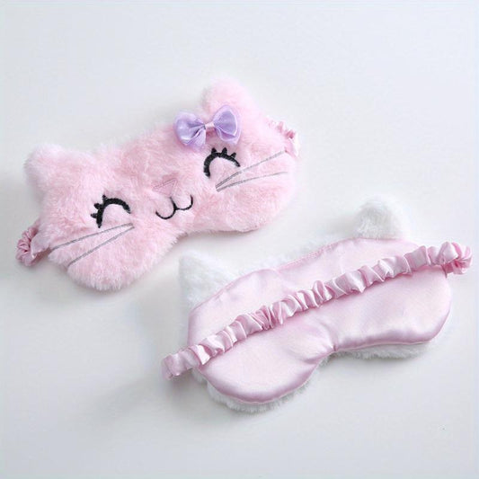 Cat Eye Sleep Mask Plush Anime Blindfold Travel Rest Aid Eyepatch Pink