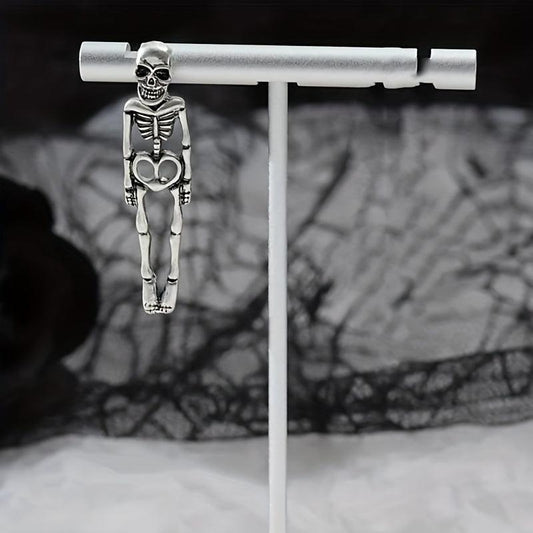 Halloween Silvery Skeleton Dangle Earrings Retro Goth Style Alloy Jewelry