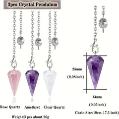 3pcs Crystal Pendulums Set Dowsing Natural Amethyst Rose Quartz