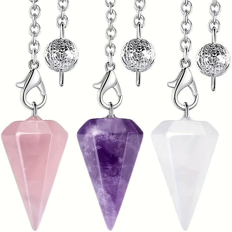 3pcs Crystal Pendulums Set Dowsing Natural Amethyst Rose Quartz