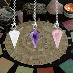 3pcs Crystal Pendulums Set Dowsing Natural Amethyst Rose Quartz
