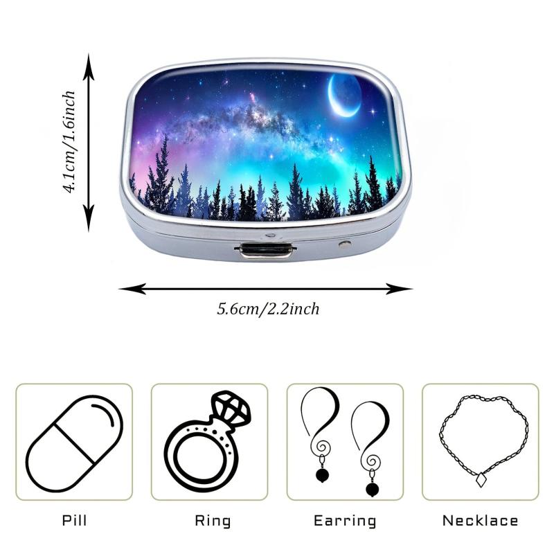 Forest Moon Pill Box 2 Compartment Decorative Portable Medicine Tablet Holder
