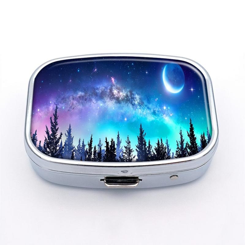 Forest Moon Pill Box 2 Compartment Decorative Portable Medicine Tablet Holder