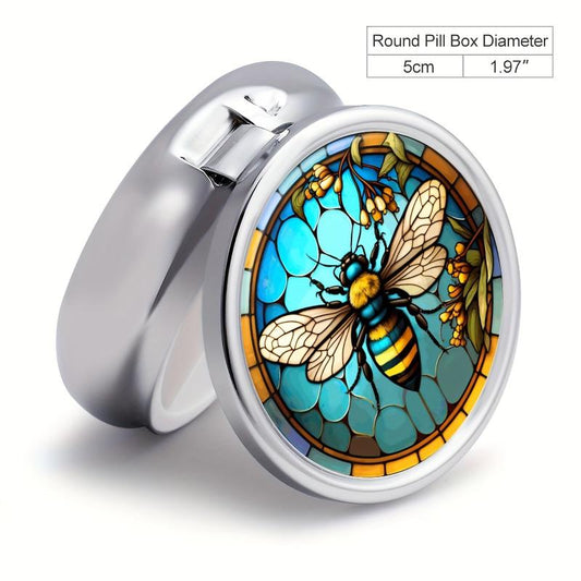 Stained Glass Bee Pill Box 3 Compartment Medicine Pill Organizer