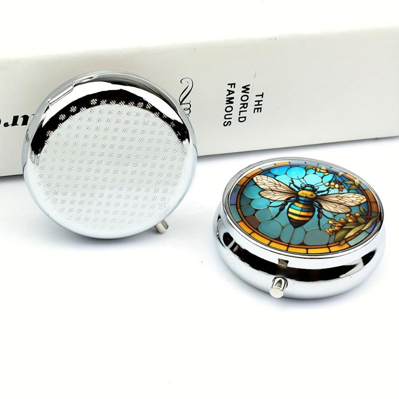 Stained Glass Bee Pill Box 3 Compartment Medicine Pill Organizer