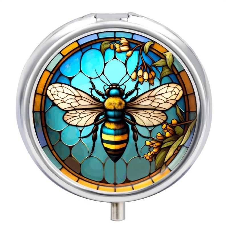 Stained Glass Bee Pill Box 3 Compartment Medicine Pill Organizer
