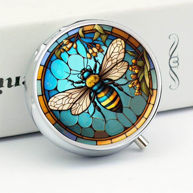 Stained Glass Bee Pill Box 3 Compartment Medicine Pill Organizer
