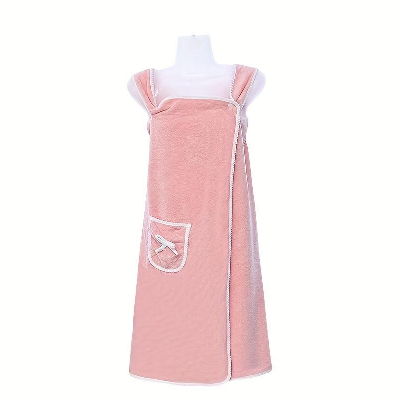 Coral Bath Wrap Robe Soft Absorbent Towel Strap Pocket Women Body Towel