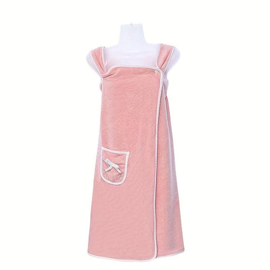 Coral Bath Wrap Robe Soft Absorbent Towel Strap Pocket Women Body Towel