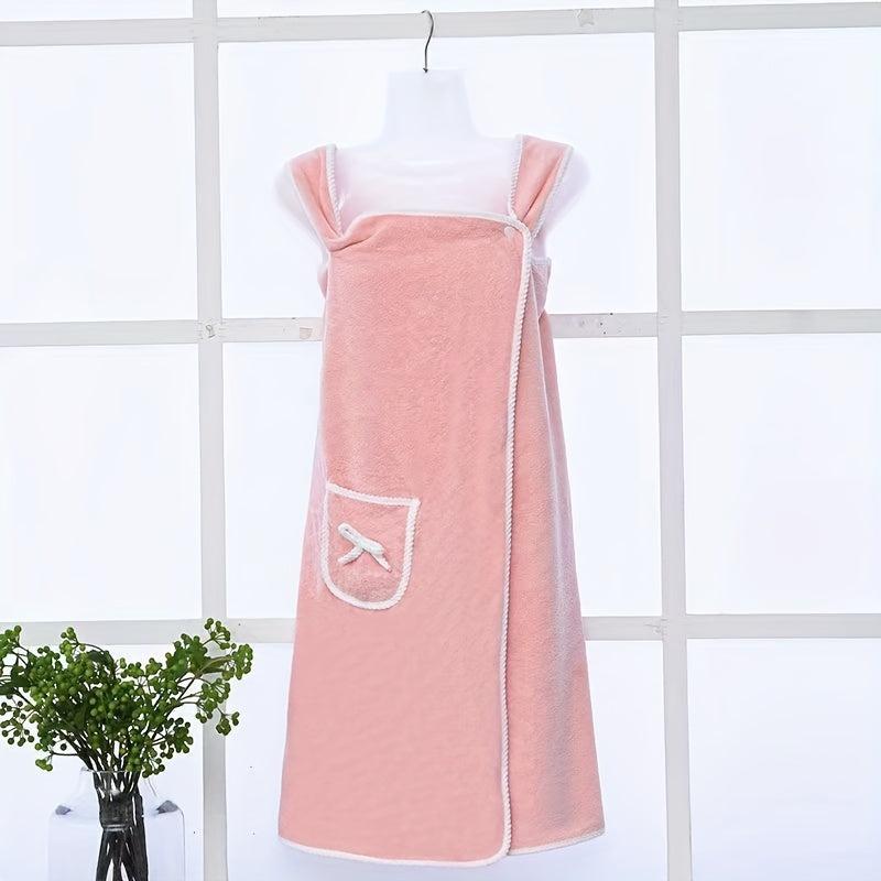 Coral Bath Wrap Robe Soft Absorbent Towel Strap Pocket Women Body Towel