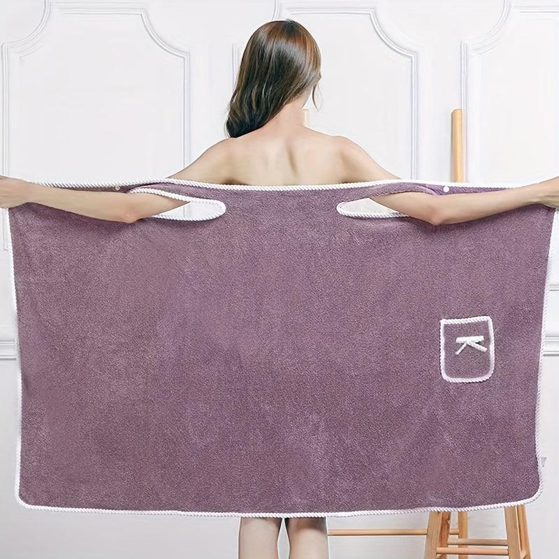 Coral Bath Wrap Robe Soft Absorbent Towel Strap Pocket Women Body Towel