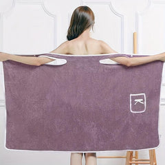 Coral Bath Wrap Robe Soft Absorbent Towel Strap Pocket Women Body Towel