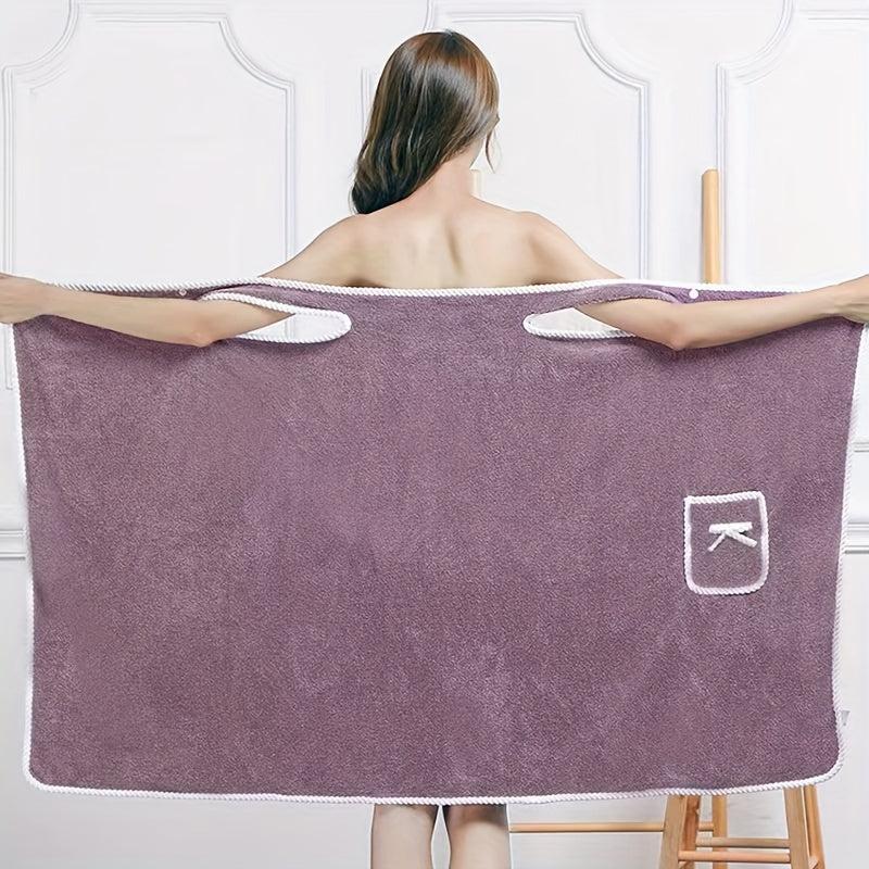 Coral Bath Wrap Robe Soft Absorbent Towel Strap Pocket Women Body Towel