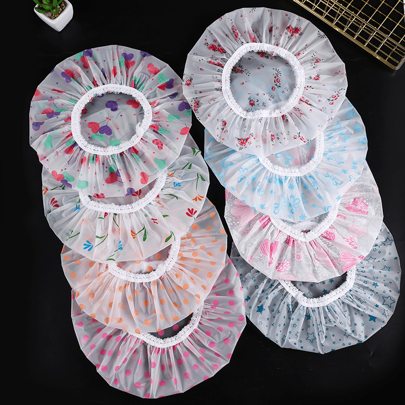 8pcs Flower Pattern Shower Caps - Waterproof Bath Caps
