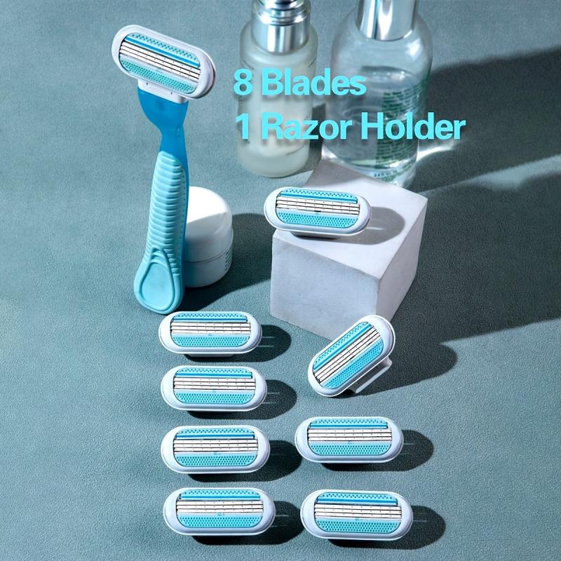 8pcs Shaving Razor Blades Safety Razor Refill 3 Layers Replaceable Heads Shaver