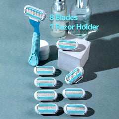 8pcs Shaving Razor Blades Safety Razor Refill 3 Layers Replaceable Heads Shaver