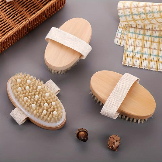 Natural Bristle Brush Soft Wet Dry Skin Body SPA Bath Massager