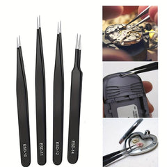 6pcs Precision Tweezers Set Anti Static Stainless Steel Curved