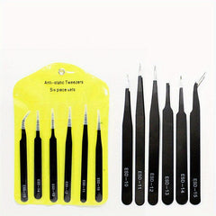 6pcs Precision Tweezers Set Anti Static Stainless Steel Curved