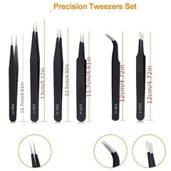 6pcs Precision Tweezers Set Anti Static Stainless Steel Curved