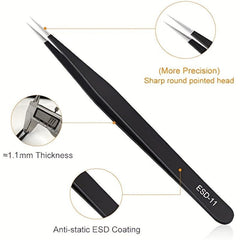 6pcs Precision Tweezers Set Anti Static Stainless Steel Curved