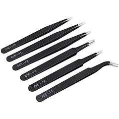 6pcs Precision Tweezers Set Anti Static Stainless Steel Curved