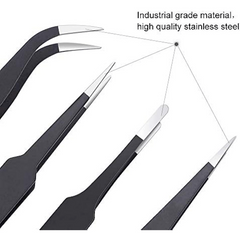 6pcs Precision Tweezers Set Anti Static Stainless Steel Curved