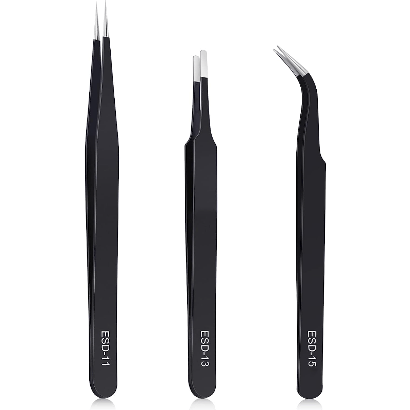 6pcs Precision Tweezers Set Anti Static Stainless Steel Curved
