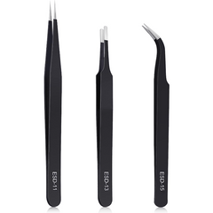 6pcs Precision Tweezers Set Anti Static Stainless Steel Curved