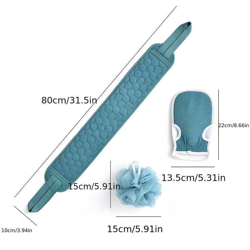 3pcs Bath Exfoliating Set Loofah Sponge Bath Glove Washcloth Back Scrubber