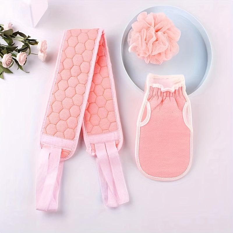 3pcs Bath Exfoliating Set Loofah Sponge Bath Glove Washcloth Back Scrubber