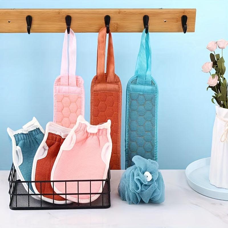 3pcs Bath Exfoliating Set Loofah Sponge Bath Glove Washcloth Back Scrubber