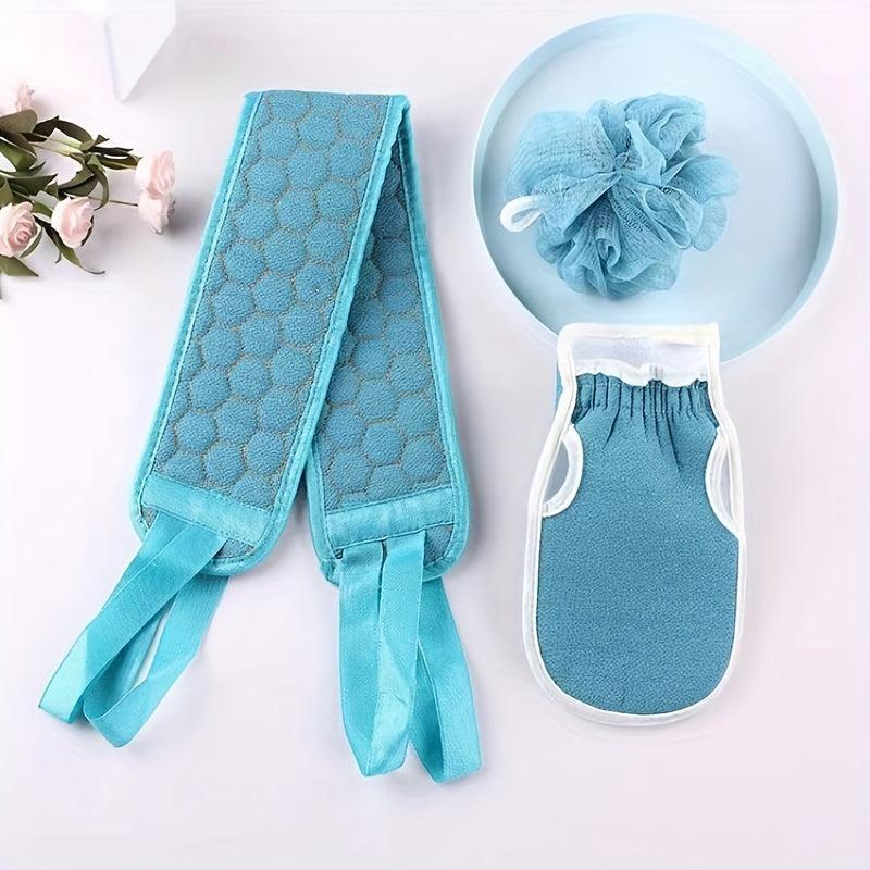 3pcs Bath Exfoliating Set Loofah Sponge Bath Glove Washcloth Back Scrubber