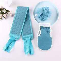 3pcs Bath Exfoliating Set Loofah Sponge Bath Glove Washcloth Back Scrubber