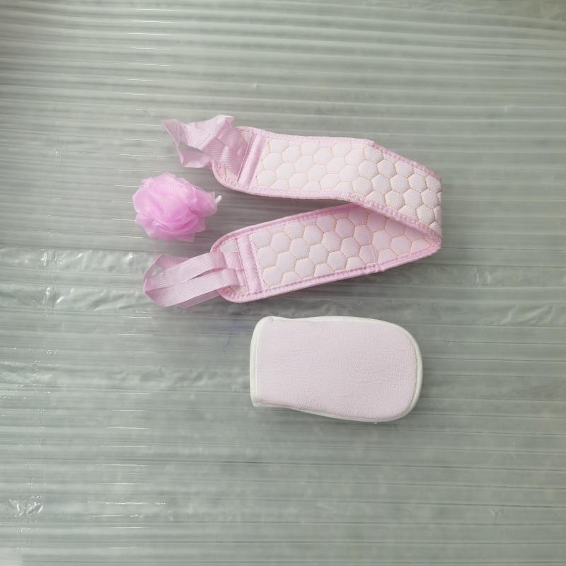 3pcs Bath Exfoliating Set Loofah Sponge Bath Glove Washcloth Back Scrubber