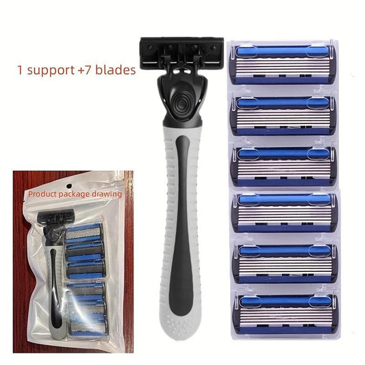 7-Blade Body & Face Hair Removal Shaver Set for Men, 1 Razor Holder & 7 Blades