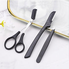 Eyebrow Trimmer Set Scissors With Comb Stainless Steel Razor Eyelash Hair