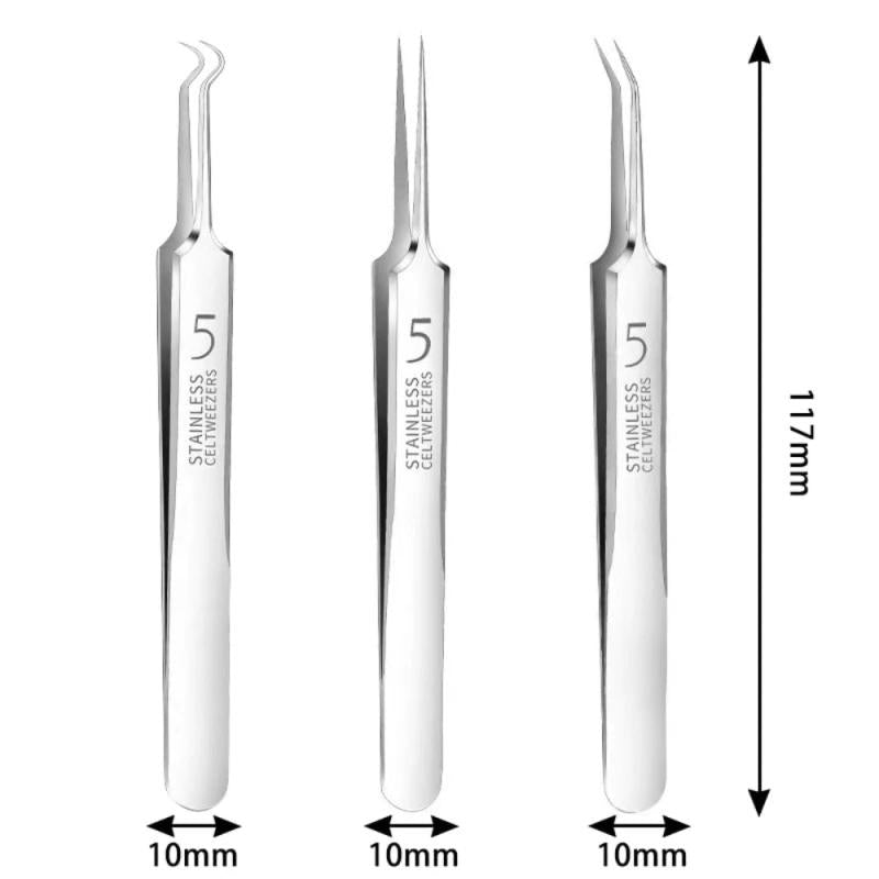 3PCS Ultra Fine No 5 Cell Pimples Head Clip Tweezers Beauty Salon