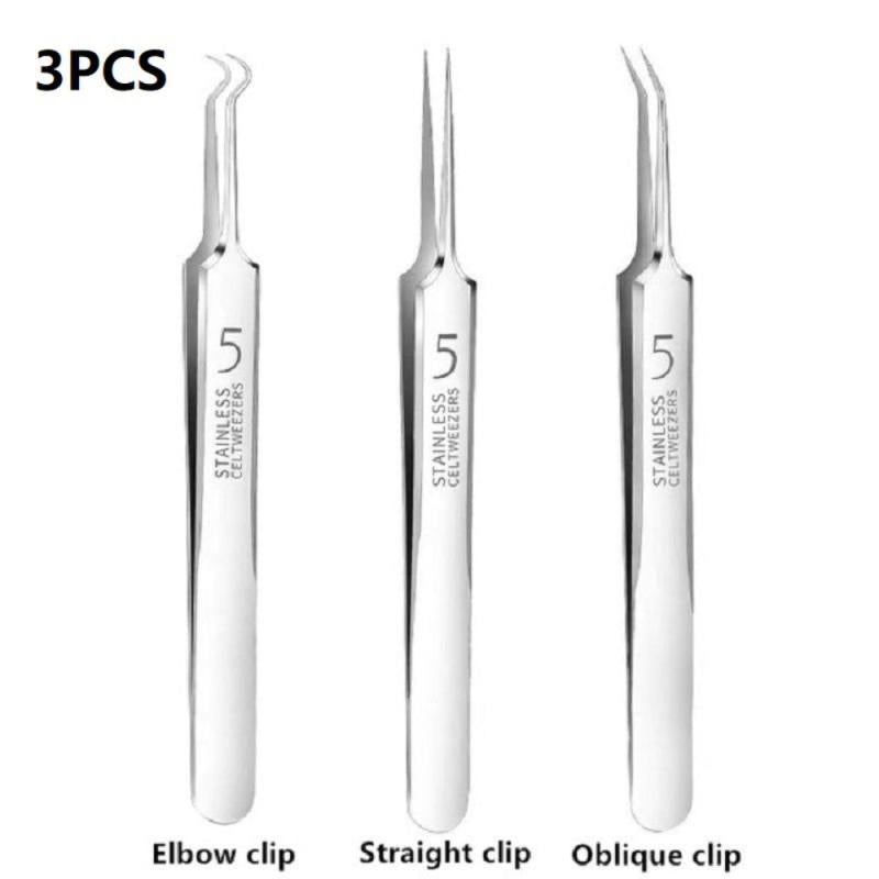 3PCS Ultra Fine No 5 Cell Pimples Head Clip Tweezers Beauty Salon