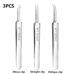 3PCS Ultra Fine No 5 Cell Pimples Head Clip Tweezers Beauty Salon