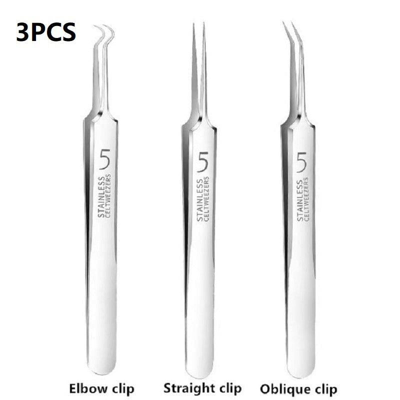3PCS Ultra Fine No 5 Cell Pimples Head Clip Tweezers Beauty Salon