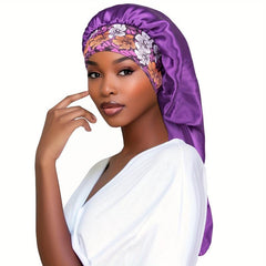 Long Satin Bonnet Hair Cap for Sleeping Shower Braids Reusable Hair Care Wrap