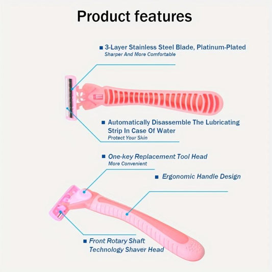 Pink Ladies Manual Razor 3 Layer Stainless Steel Blades