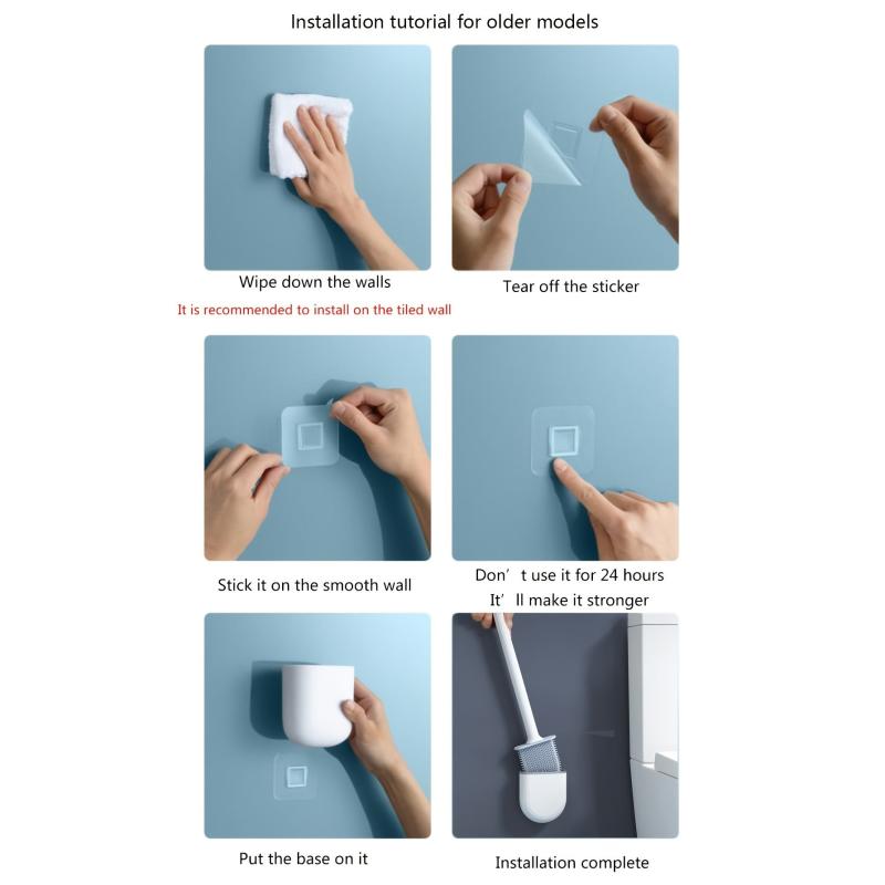 Toilet Brush Set Wall Mounted Silicone Brushes Anti Drip