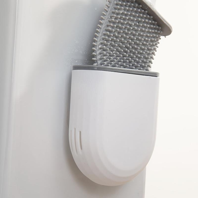 Toilet Brush Set Wall Mounted Silicone Brushes Anti Drip