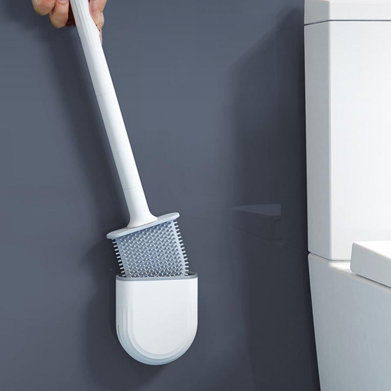 Toilet Brush Set Wall Mounted Silicone Brushes Anti Drip